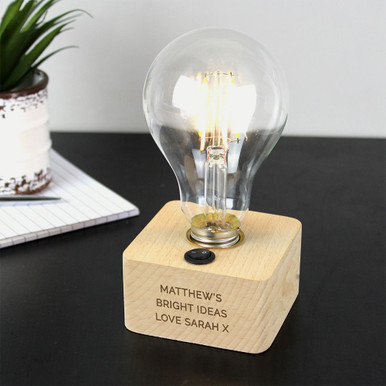 Personalised Memento Company LED Bulb with Personalised Wooden Base