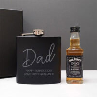 Jack Daniel's Personalised Black Hip Flask and Miniature Jack Daniel's