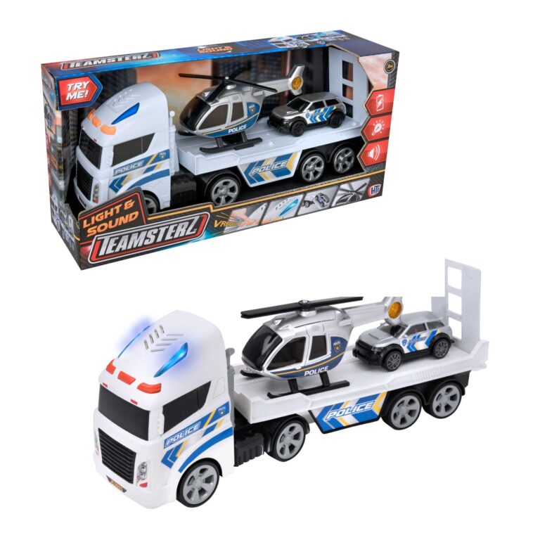 Teamsterz Mighty Machines Small Police Helicopter Transporter | Light & Sounds