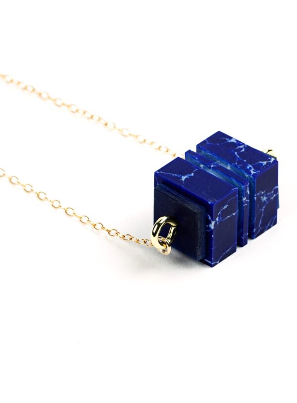 Young British Designers Azure Blue Cube Pendant by Lily Kamper