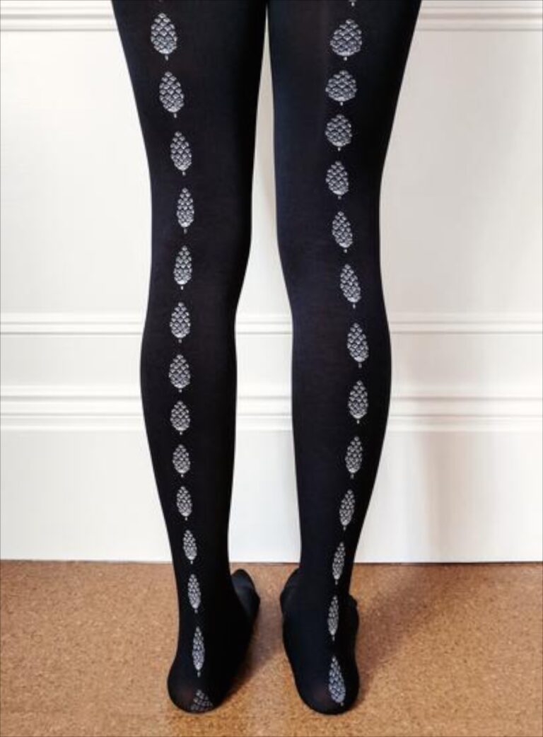 Young British Designers Black Pine Cones Hand-Printed Tights by hose.
