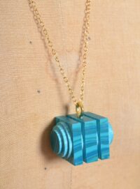 Young British Designers GREEN MATRIX TIERED CUBE PENDANT by Lily Kamper