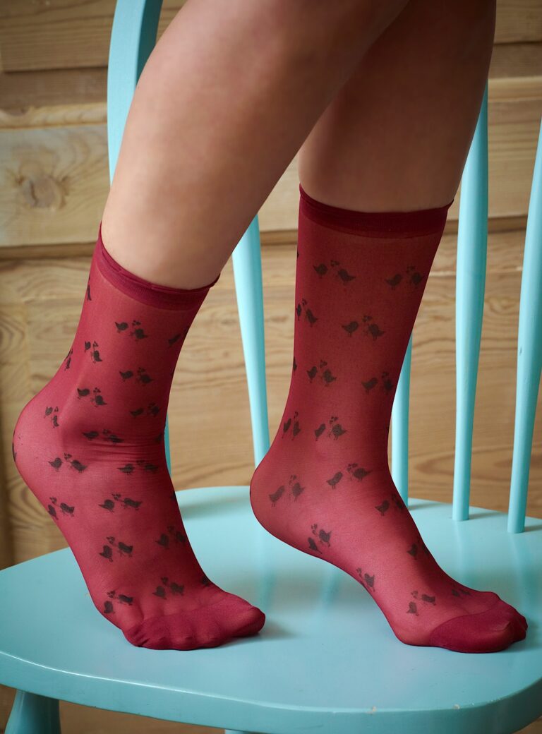 Young British Designers Love Bird Wine Red Socks by Cutie Pop