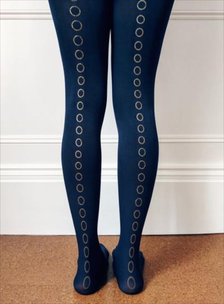 Young British Designers Navy Circle Hand-Printed Tights by hose.