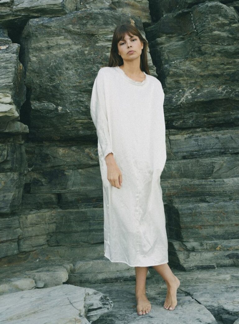 Young British Designers THE RAW LOVER DRESS in SILK and HEMP. Salt White - Last one by A Perfect Nomad