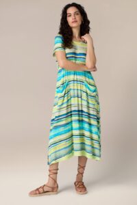 Sahara Cyan Stripe Jersey Pocket Dress