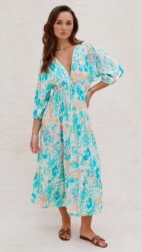 Charli FIONA DRESS - TURQUOISE PRINT