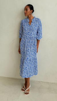 Charli OLIVIA DRESS - BLUE LEAF PRINT