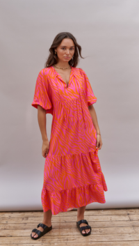 Charli TEAGAN DRESS - PINK ORANGE PRINT